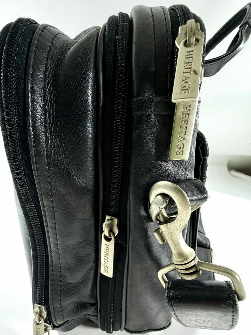 Heritage Black Leather Laptop Briefcase Messenger Bag Travel Organizer